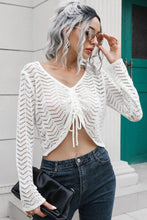 Load image into Gallery viewer, Drawstring V-Neck Long Sleeve Knit Top