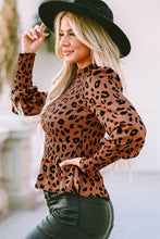 Load image into Gallery viewer, Leopard Smocked Peplum Top