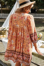 Load image into Gallery viewer, Bohemian Tie Neck Balloon Sleeve Dress