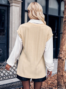 Ribbed Collared Neck Dropped Shoulder Blouse