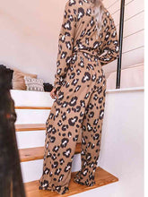 Load image into Gallery viewer, Leopard Long Sleeve Top and Pants Lounge Set
