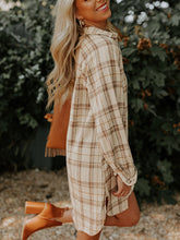 Load image into Gallery viewer, Plaid Collared Neck Long Sleeve Shirt Dress