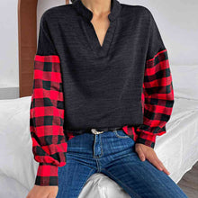 Load image into Gallery viewer, Buffalo Plaid Color Block Balloon Sleeve Top
