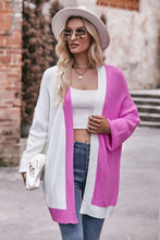 Load image into Gallery viewer, Woven Right Contrast Open Front Dropped Shoulder Longline Cardigan