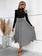 Load image into Gallery viewer, Ribbed Round Neck Long Sleeve Tie Waist Midi Dress