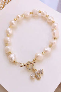 Irregular Pearl Inlaid Cubic Zirconia Charm Bracelet