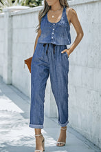 Load image into Gallery viewer, Buttoned Scoop Neck Denim Jumpsuit