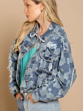 Load image into Gallery viewer, Plaid Raw Hem Dropped Shoulder Denim Jacket