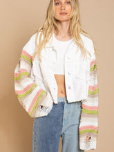 Load image into Gallery viewer, Distressed Striped Long Sleeve Denim Jacket