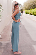 Load image into Gallery viewer, Notched Neck Tank Top and Tie Waist Wide Leg Long Pants Lounge Set