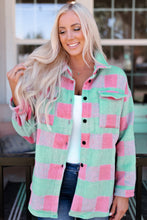 Load image into Gallery viewer, Plaid Button Front Dropped Shoulder Shacket
