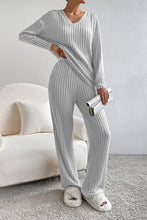 Load image into Gallery viewer, Ribbed V-Neck Top and Pants Lounge Set