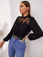 Load image into Gallery viewer, Openwork Round Neck Puff Sleeve Blouse