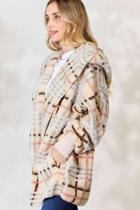 H&T Checked Faux Fur Hooded Jacket
