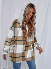 Load image into Gallery viewer, Plaid Hooded Jacket with Pockets