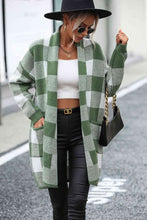 Load image into Gallery viewer, Plaid Dropped Shoulder Cardigan with Pocket