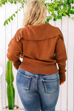 Load image into Gallery viewer, Plus Size Collared Neck Zip-Up Long Sleeve Sweater