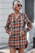 Load image into Gallery viewer, Plaid Drawstring Long Sleeve Hooded Dress with Pocket