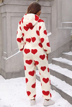 Load image into Gallery viewer, Fuzzy Heart Zip Up Hooded Lounge Jumpsuit