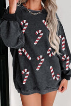 Load image into Gallery viewer, Sequin Candy Cane Round Neck Sweatshirt