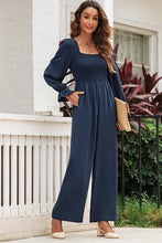 Load image into Gallery viewer, Smocked Long Flounce Sleeve Square Neck Jumpsuit