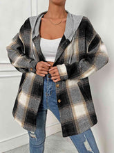 Load image into Gallery viewer, Plaid Drawstring Hooded Jacket