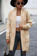 Load image into Gallery viewer, Plaid Dropped Shoulder Cardigan with Pocket