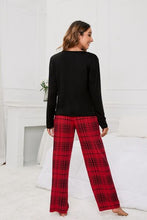 Load image into Gallery viewer, Round Neck Long Sleeve Top and Bow Plaid Pants Lounge Set