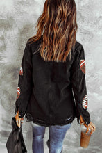 Load image into Gallery viewer, Sequin Football Patch Snap Down Distressed Jacket