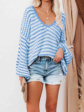 Load image into Gallery viewer, Striped Drop Shoulder V-Neck Sweater