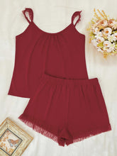 Load image into Gallery viewer, Gathered Detail Spliced Mesh Sleeveless Top and Shorts Lounge Set