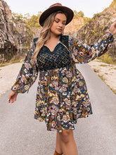 Load image into Gallery viewer, Plus Size Floral Tie Neck Balloon Sleeve Mini Dress