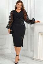Load image into Gallery viewer, Plus Size Butterfly Applique Balloon Sleeve Slit Dress