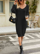 Load image into Gallery viewer, V-Neck Long Sleeve Sweater Dress