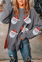 Load image into Gallery viewer, Sequin Santa Round Neck Slit Sweatshirt