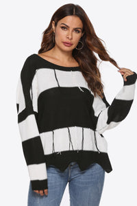 Color Block Backless Long Sleeve Sweater