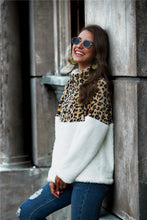 Load image into Gallery viewer, Leopard Color Block Half-Zip Collar Teddy Sweatshirt