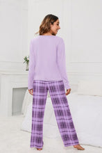 Load image into Gallery viewer, Round Neck Long Sleeve Top and Bow Plaid Pants Lounge Set