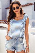 Load image into Gallery viewer, Striped Tie Back Ruffled Tank