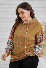 Load image into Gallery viewer, Plus Size Printed Side Slit Waffle-Knit Hoodie