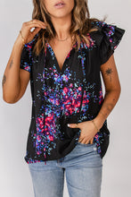 Load image into Gallery viewer, Floral Tie-Neck Flutter Sleeve Blouse