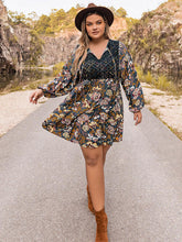 Load image into Gallery viewer, Plus Size Floral Tie Neck Balloon Sleeve Mini Dress