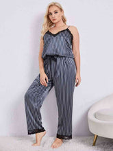 Load image into Gallery viewer, Plus Size Vertical Stripe Lace Trim Cami and Pants Pajama Set