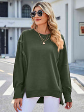 Load image into Gallery viewer, Exposed Seam High-Low Round Neck Sweatshirt