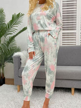 Load image into Gallery viewer, Tie-Dye Round Neck Top and Drawstring Pants Lounge Set