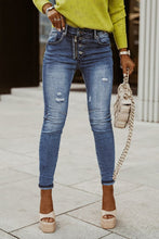 Load image into Gallery viewer, Distressed Button-Fly Jeans with Pockets