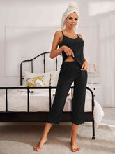 Load image into Gallery viewer, V-Neck Lace Trim Slit Cami and Pants Pajama Set