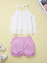 Load image into Gallery viewer, Spliced Lace Cami and Elastic Waist Shorts Set