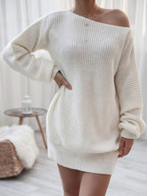 Load image into Gallery viewer, Rib-Knit Balloon Sleeve Boat Neck Sweater Dress