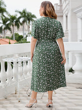 Load image into Gallery viewer, Plus Size Floral Surplice Tie Waist Dress